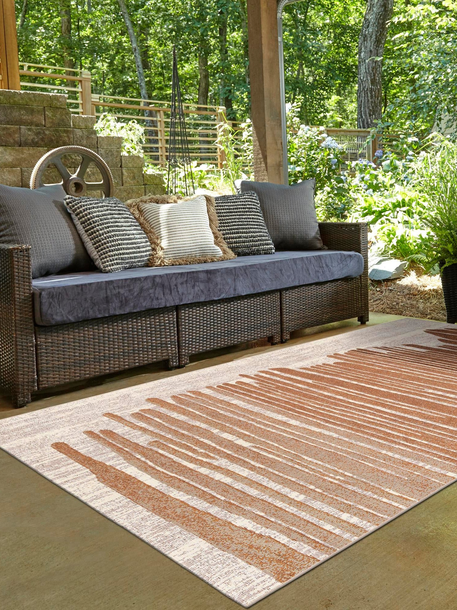 Beige Brown 6' 1 x 9' Outdoor Modern Rectangle Area Rug Weather Resistant for Patio, Deck, Terrace, Balcony, Porch 100% Polypropylene Modern Outside Carpet for Sale at Rug Engine