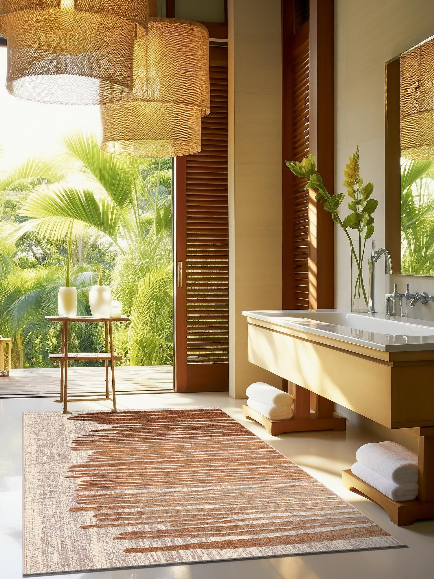 Beige Brown 2' x 3' 1 Outdoor Modern Rectangle Area Rug Weather Resistant for Patio, Deck, Terrace, Balcony, Porch 100% Polypropylene Modern Outside Carpet for Sale at Rug Engine