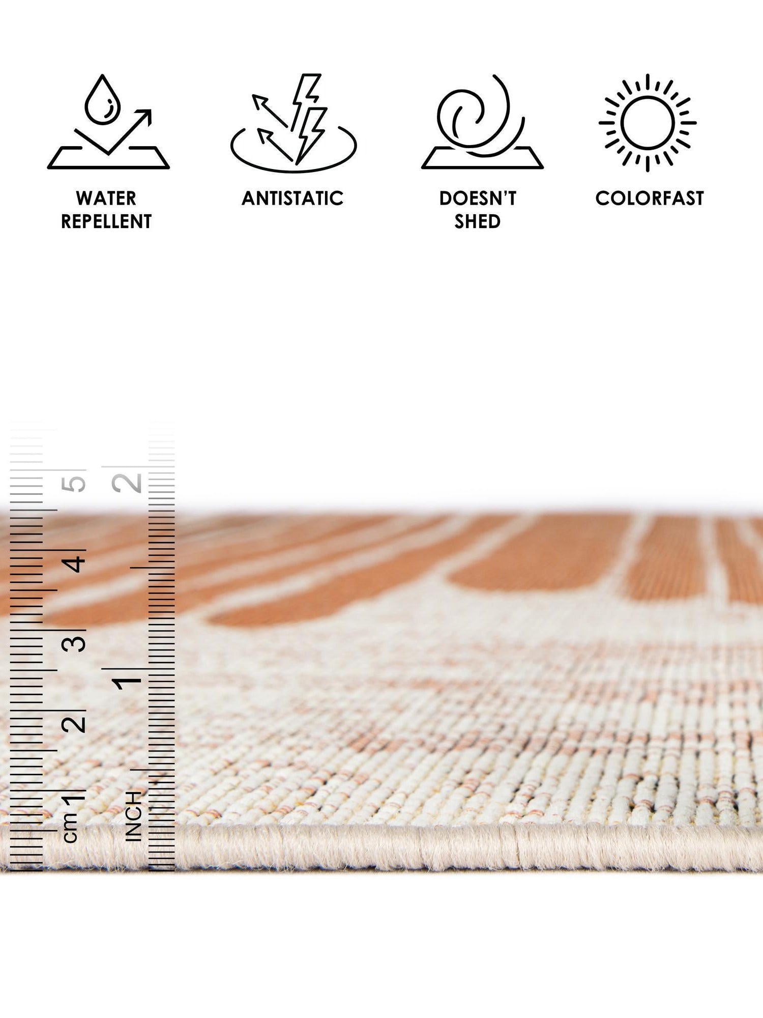 Beige Brown 2' x 5' 1 Outdoor Modern Runner Area Rug Weather Resistant for Patio, Deck, Terrace, Balcony, Porch 100% Polypropylene Modern Outside Carpet for Sale at Rug Engine