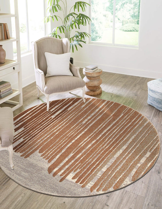 Beige Brown 3' 1 x 3' 1 Outdoor Modern Round Area Rug Weather Resistant for Patio, Deck, Terrace, Balcony, Porch 100% Polypropylene Modern Outside Carpet for Sale at Rug Engine
