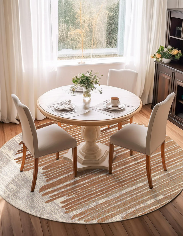 Beige Brown 5' 1 x 5' 1 Outdoor Modern Round Area Rug Weather Resistant for Patio, Deck, Terrace, Balcony, Porch 100% Polypropylene Modern Outside Carpet for Sale at Rug Engine