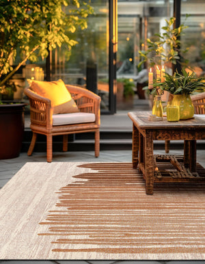 Beige Brown 7' 10 x 7' 10 Outdoor Modern Square Area Rug Weather Resistant for Patio, Deck, Terrace, Balcony, Porch 100% Polypropylene Modern Outside Carpet for Sale at Rug Engine