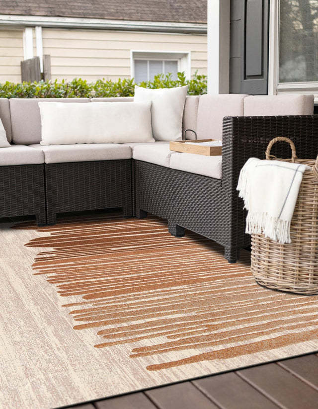 Beige Brown 7' 10 x 7' 10 Outdoor Modern Square Area Rug Weather Resistant for Patio, Deck, Terrace, Balcony, Porch 100% Polypropylene Modern Outside Carpet for Sale at Rug Engine