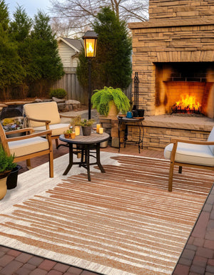 Beige Brown 7' 10 x 7' 10 Outdoor Modern Square Area Rug Weather Resistant for Patio, Deck, Terrace, Balcony, Porch 100% Polypropylene Modern Outside Carpet for Sale at Rug Engine