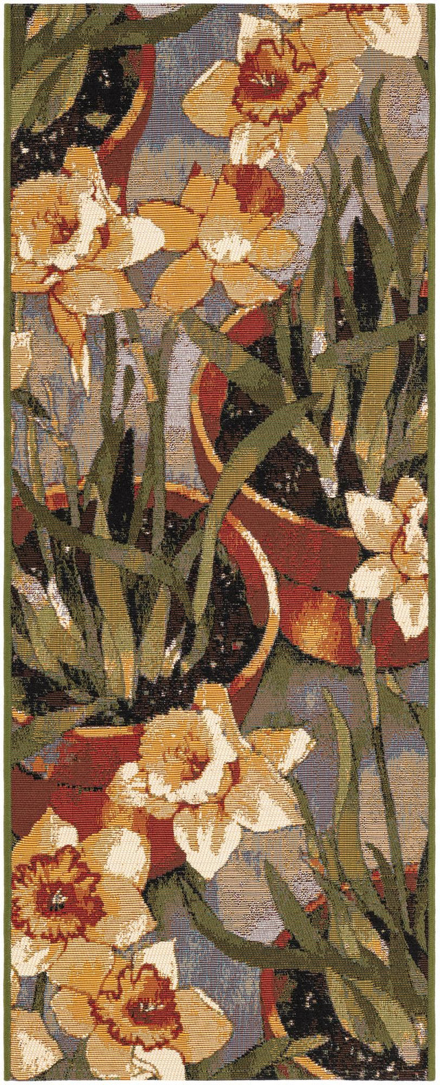 Multicolor 2' x 5' 1 Outdoor Botanical Runner Area Rug Weather Resistant for Patio, Deck, Terrace, Balcony, Porch Polypropylene Garden Floral Tropical Carpet for Sale at Rug Engine