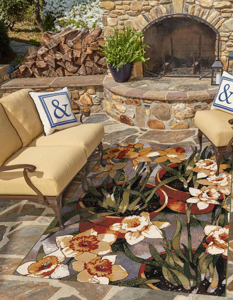 Multicolor 4' 1 x 6' 1 Outdoor Botanical Rectangle Rug