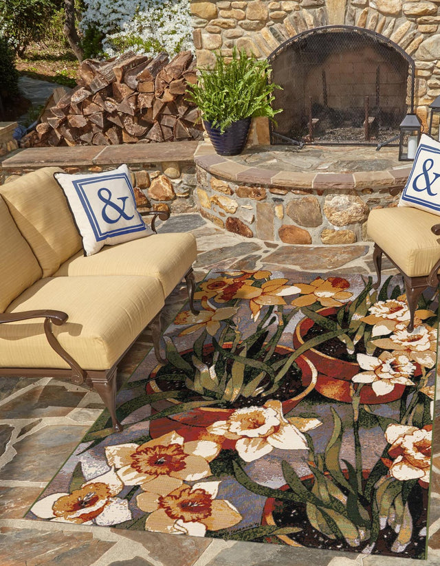 Multicolor 4' 1 x 6' 1 Outdoor Botanical Rectangle Rug