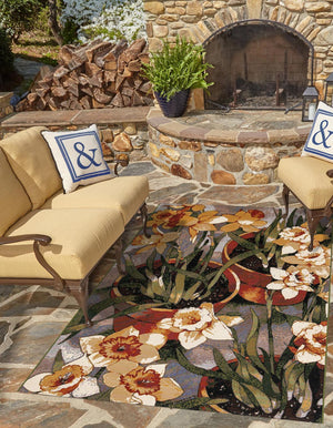 Multicolor 5' 1 x 8' Outdoor Botanical Rectangle Area Rug Weather Resistant for Patio, Deck, Terrace, Balcony, Porch Polypropylene Garden Floral Tropical Carpet for Sale at Rug Engine