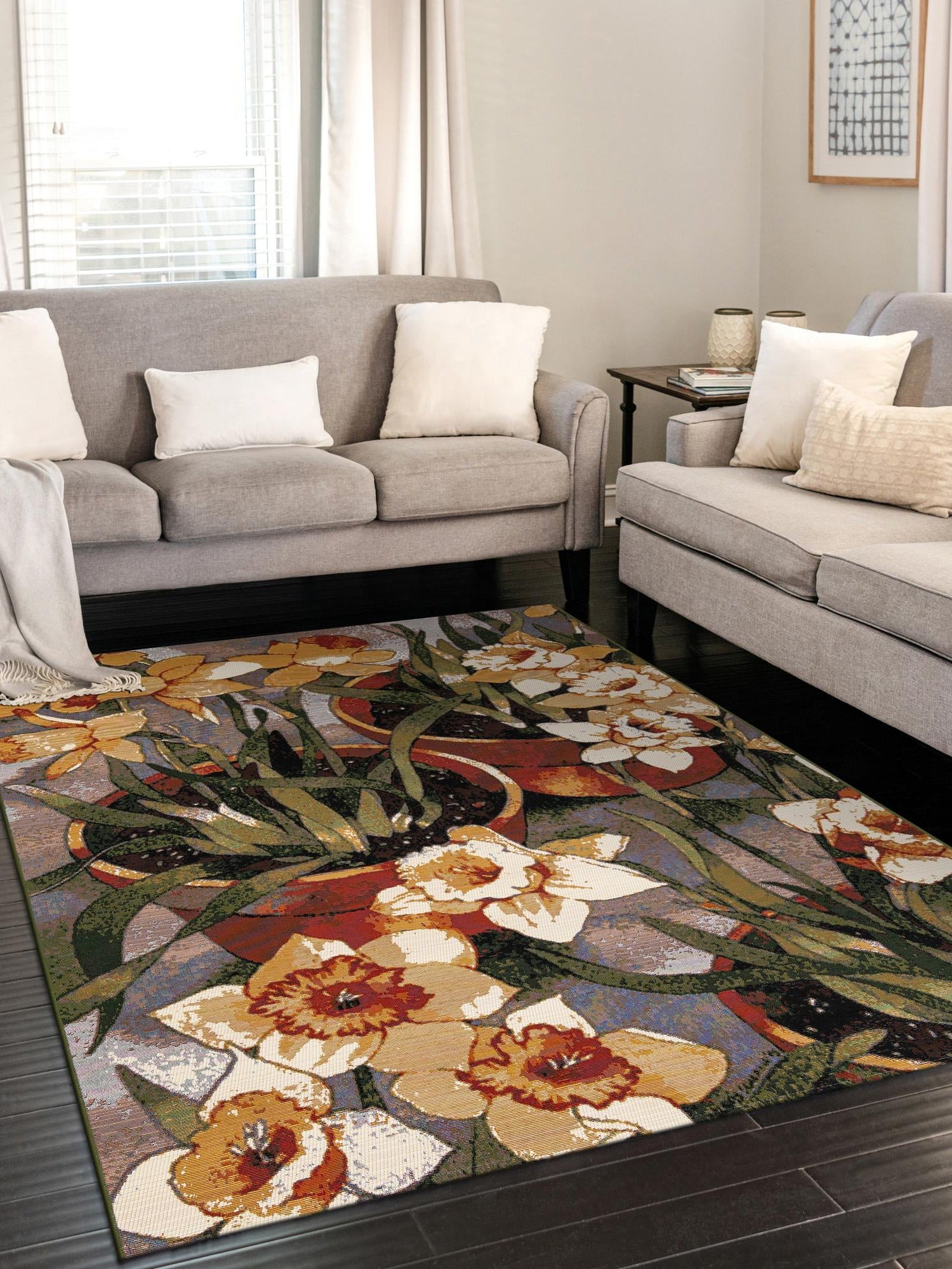 Multicolor 5' 1 x 7' 1 Outdoor Botanical Rectangle Area Rug Weather Resistant for Patio, Deck, Terrace, Balcony, Porch Polypropylene Garden Floral Tropical Carpet for Sale at Rug Engine
