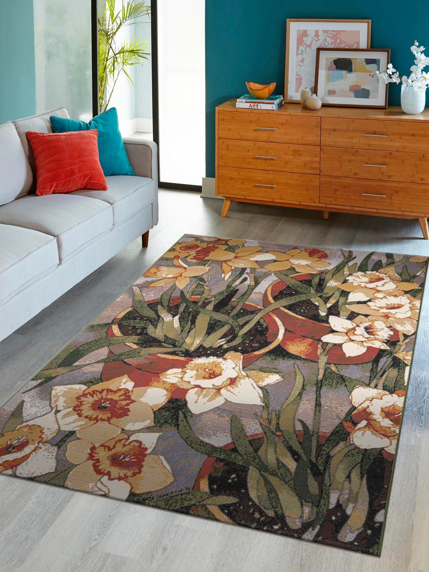 Multicolor 2' x 3' 1 Outdoor Botanical Rectangle Area Rug Weather Resistant for Patio, Deck, Terrace, Balcony, Porch Polypropylene Garden Floral Tropical Carpet for Sale at Rug Engine