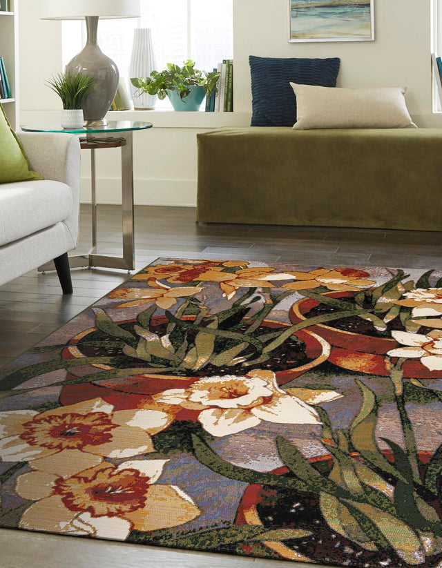 Multicolor 9' x 12' Outdoor Botanical Rectangle Area Rug Weather Resistant for Patio, Deck, Terrace, Balcony, Porch Polypropylene Garden Floral Tropical Carpet for Sale at Rug Engine