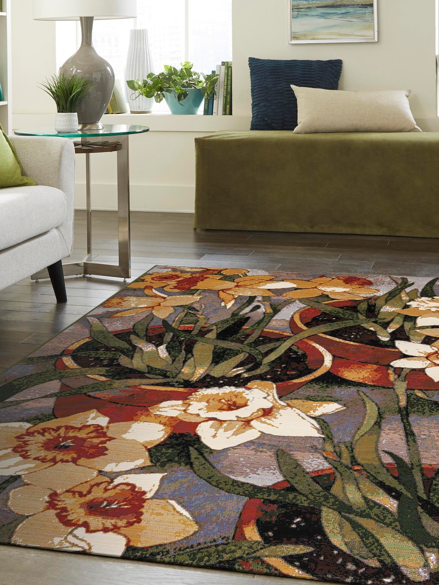 Multicolor 5' 1 x 8' Outdoor Botanical Rectangle Area Rug Weather Resistant for Patio, Deck, Terrace, Balcony, Porch Polypropylene Garden Floral Tropical Carpet for Sale at Rug Engine