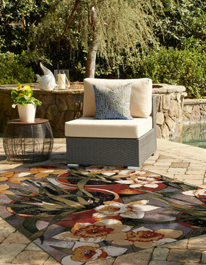 Multicolor 9' x 12' Outdoor Botanical Rectangle Area Rug Weather Resistant for Patio, Deck, Terrace, Balcony, Porch Polypropylene Garden Floral Tropical Carpet for Sale at Rug Engine