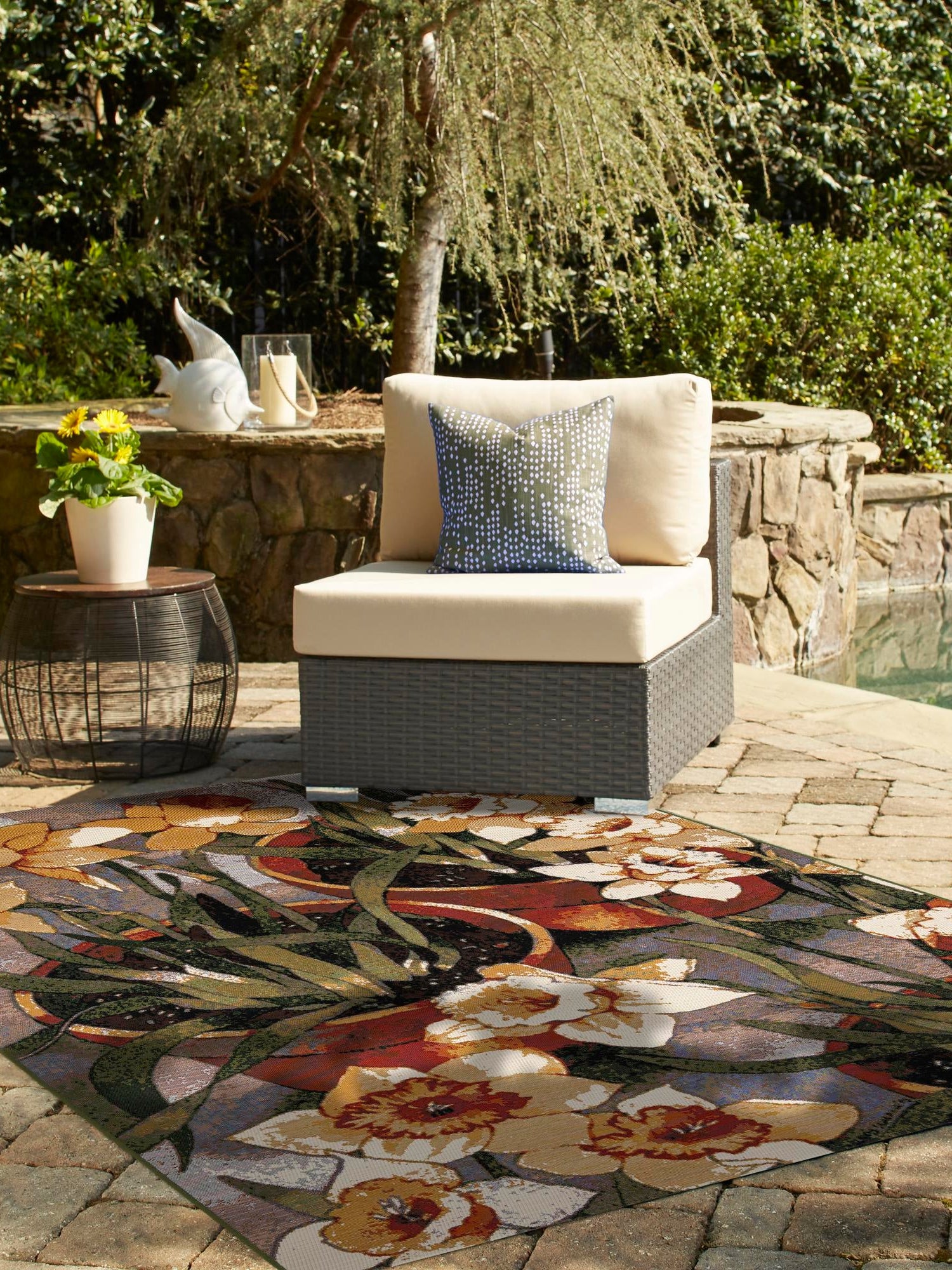 Multicolor 7' 10 x 10' Outdoor Botanical Rectangle Area Rug Weather Resistant for Patio, Deck, Terrace, Balcony, Porch Polypropylene Garden Floral Tropical Carpet for Sale at Rug Engine