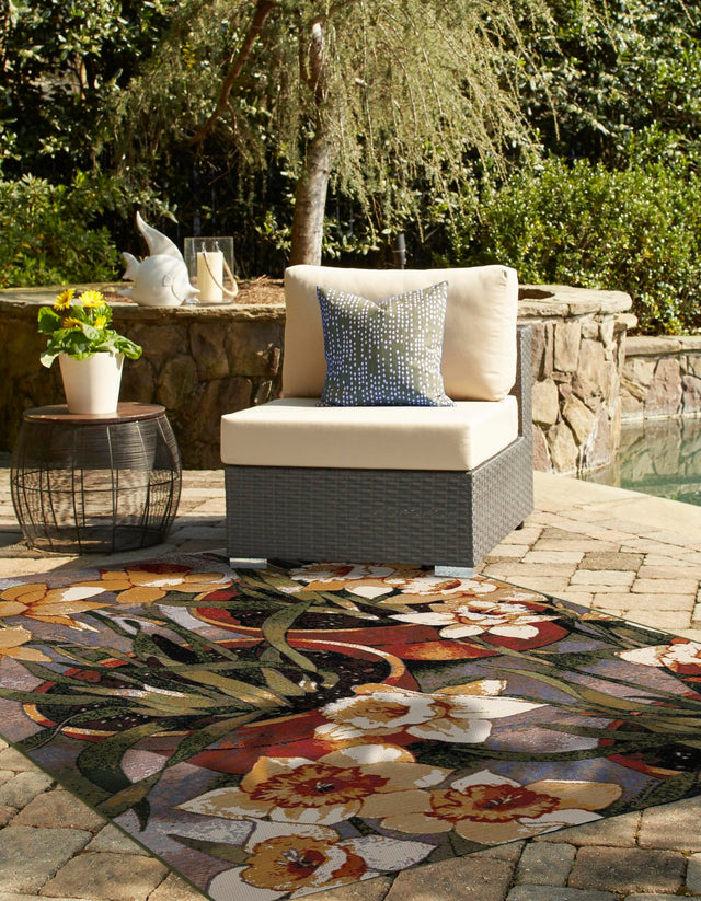 Multicolor 7' 10 x 10' Outdoor Botanical Rectangle Area Rug Weather Resistant for Patio, Deck, Terrace, Balcony, Porch Polypropylene Garden Floral Tropical Carpet for Sale at Rug Engine