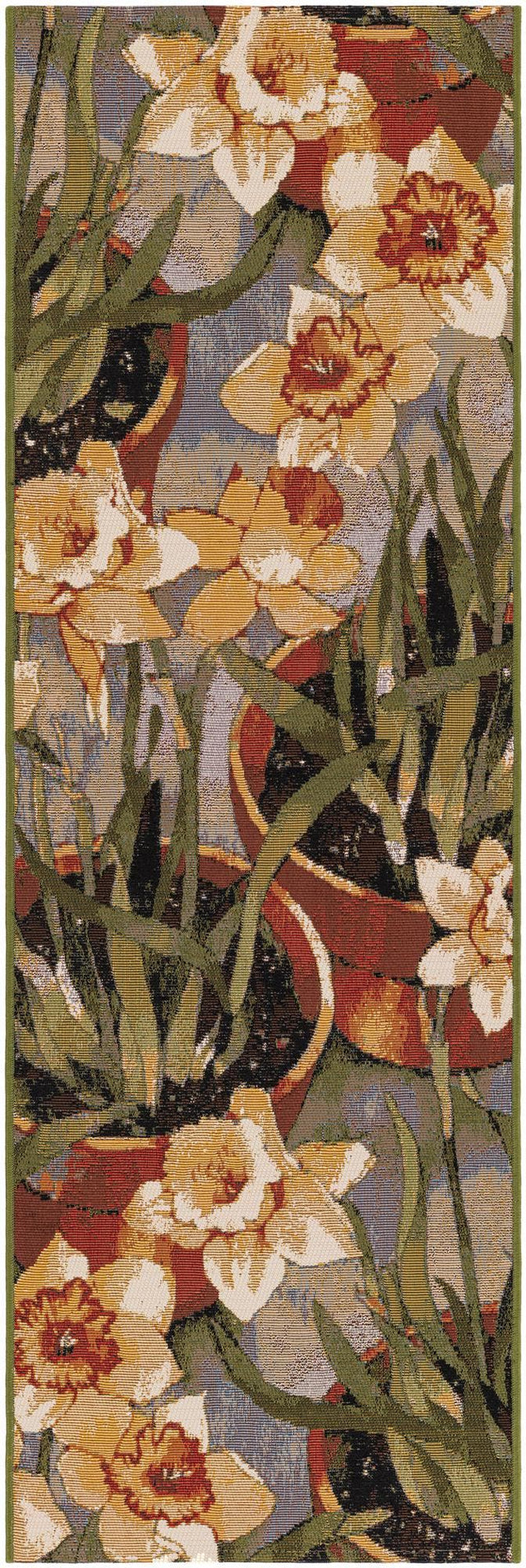 Multicolor 2' x 6' 1 Outdoor Botanical Runner Area Rug Weather Resistant for Patio, Deck, Terrace, Balcony, Porch Polypropylene Garden Floral Tropical Carpet for Sale at Rug Engine