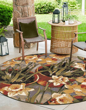 Multicolor 3' 1 x 3' 1 Outdoor Botanical Round Rug