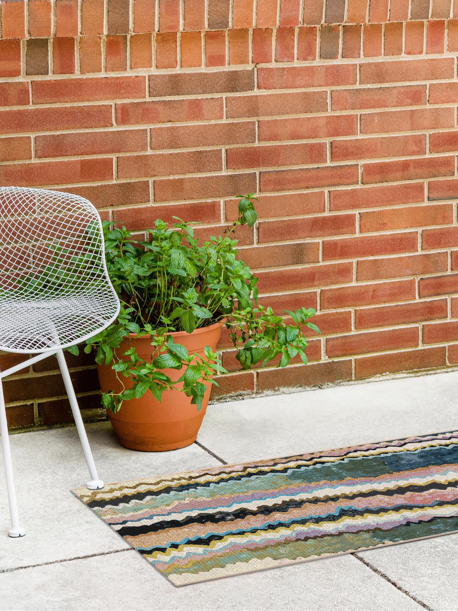 Multicolor 2' x 6' 1 Outdoor Modern Runner Area Rug Weather Resistant for Patio, Deck, Terrace, Balcony, Porch 100% Polypropylene Modern Outside Carpet for Sale at Rug Engine