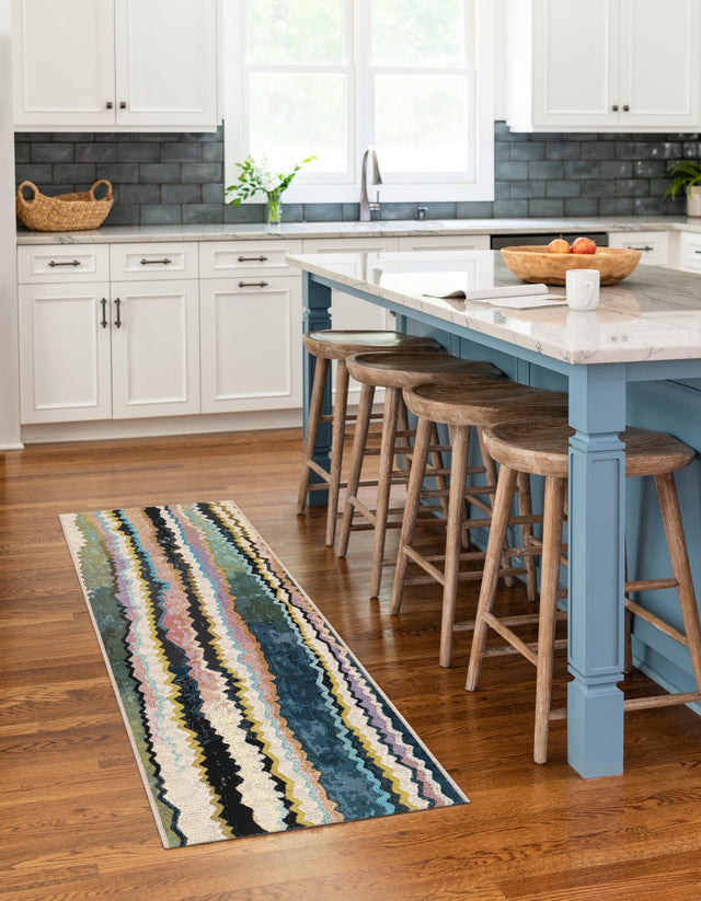 Multicolor 3' x 12' Outdoor Modern Runner Rug
