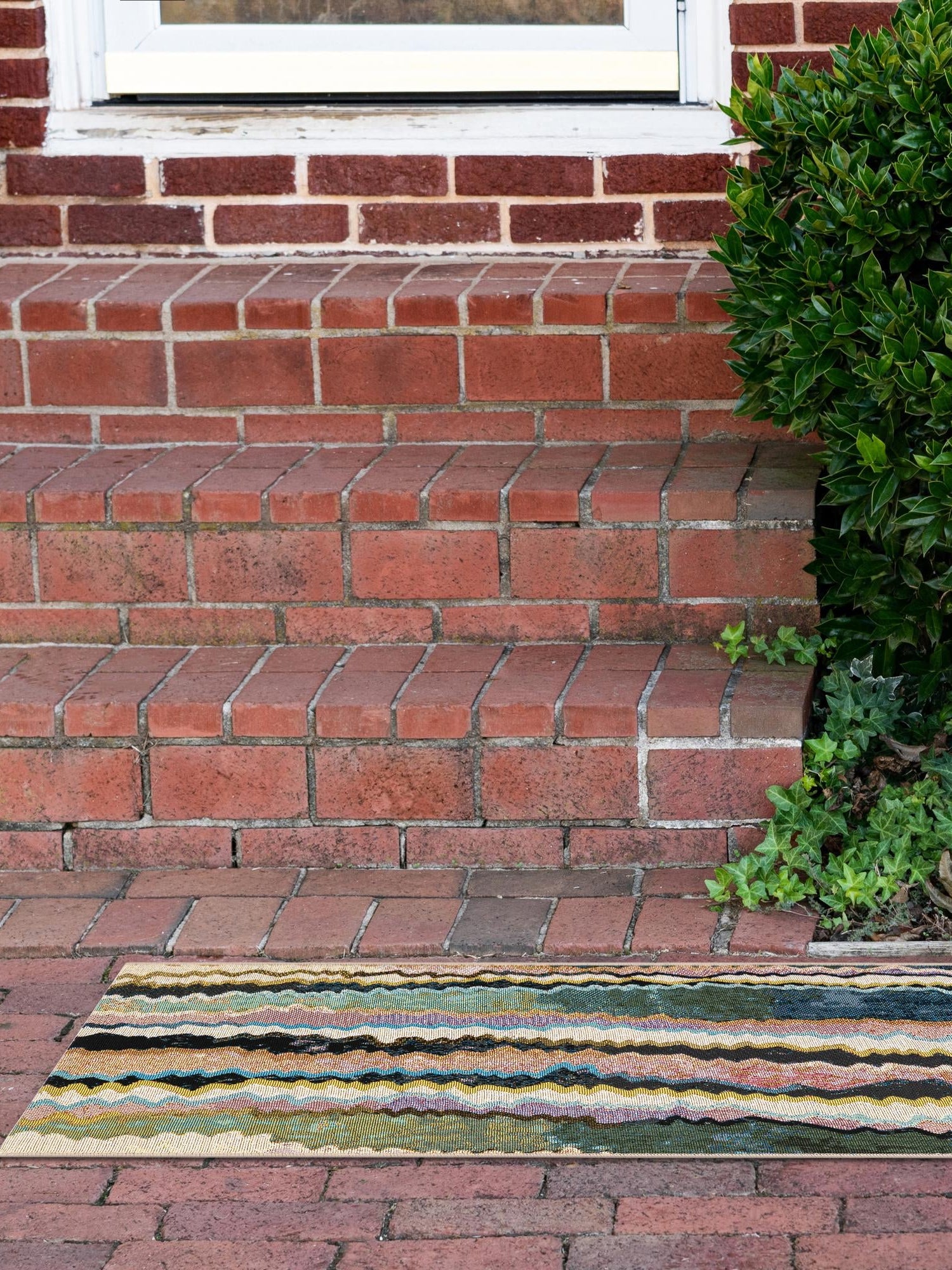 Multicolor 2' 7 x 12' Outdoor Modern Runner Area Rug Weather Resistant for Patio, Deck, Terrace, Balcony, Porch 100% Polypropylene Modern Outside Carpet for Sale at Rug Engine