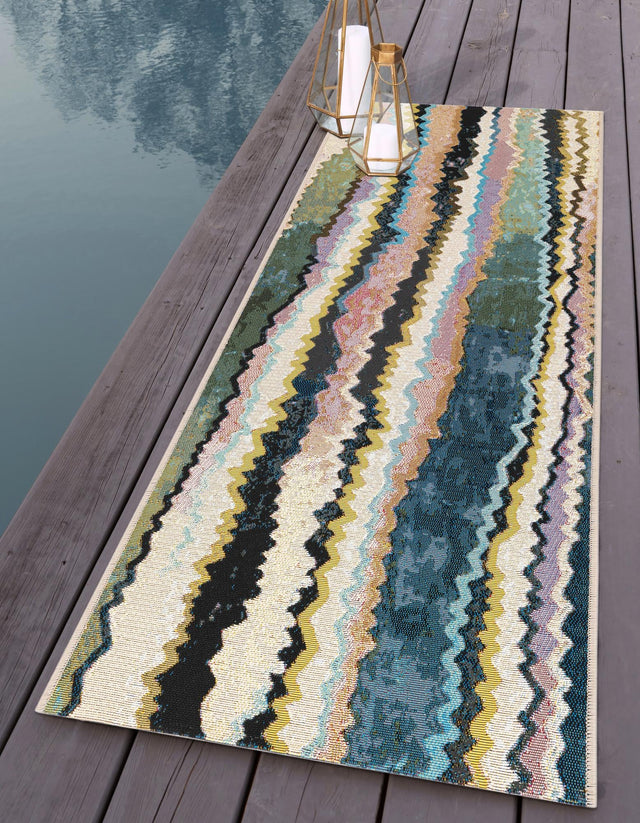 Multicolor 3' x 12' Outdoor Modern Runner Rug