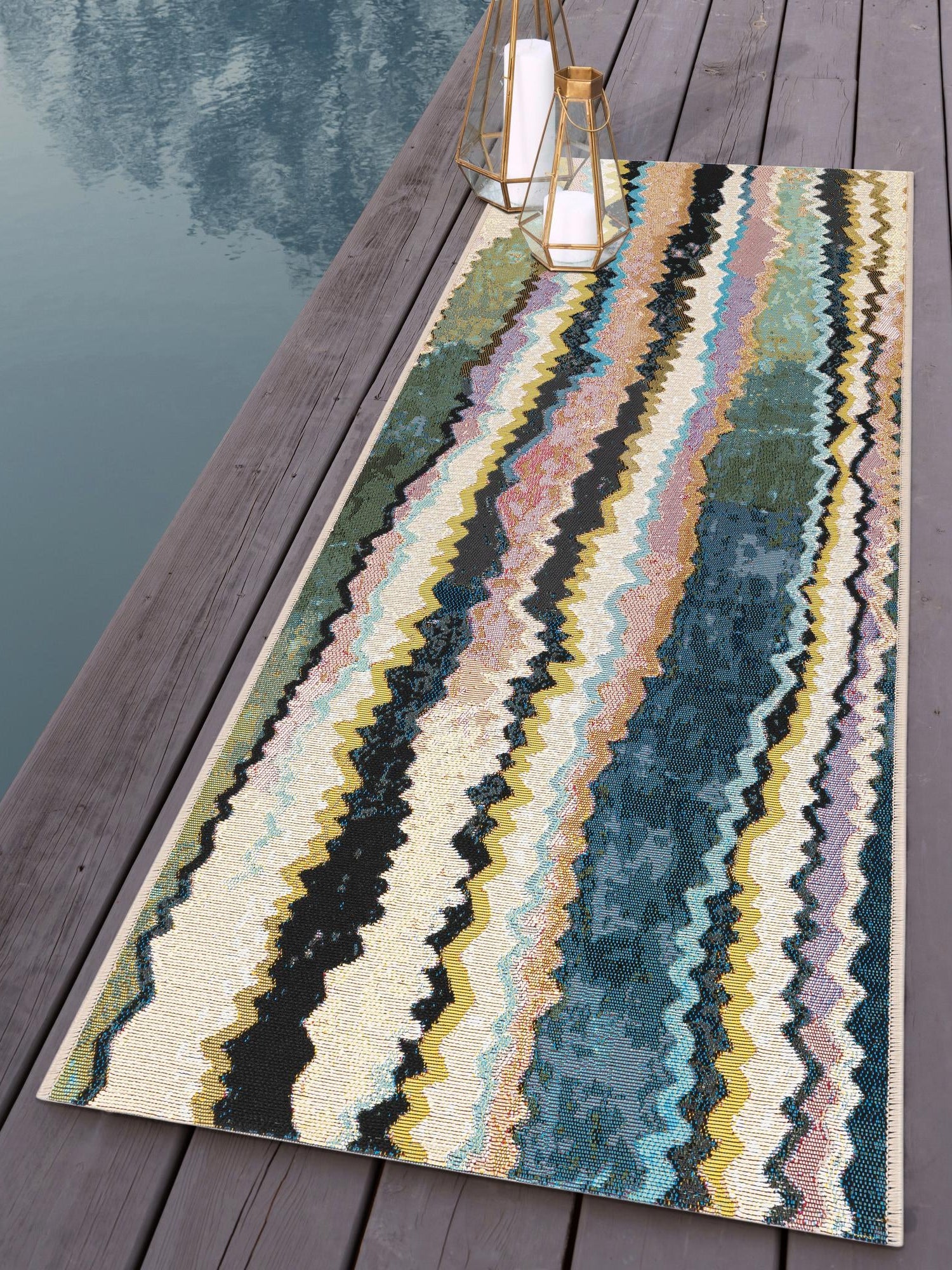 Multicolor 2' x 6' 1 Outdoor Modern Runner Area Rug Weather Resistant for Patio, Deck, Terrace, Balcony, Porch 100% Polypropylene Modern Outside Carpet for Sale at Rug Engine