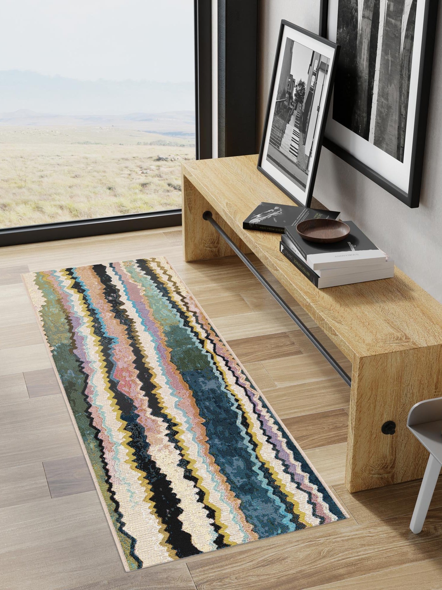 Multicolor 2' 7 x 12' Outdoor Modern Runner Area Rug Weather Resistant for Patio, Deck, Terrace, Balcony, Porch 100% Polypropylene Modern Outside Carpet for Sale at Rug Engine