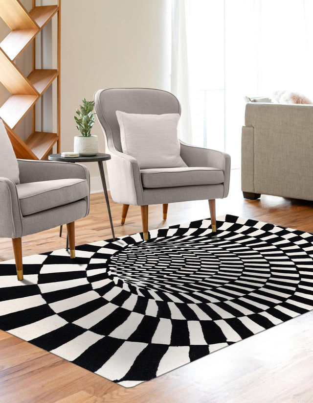 Black and White 6' 1 x 9' Vortex Wool Rectangle Rug