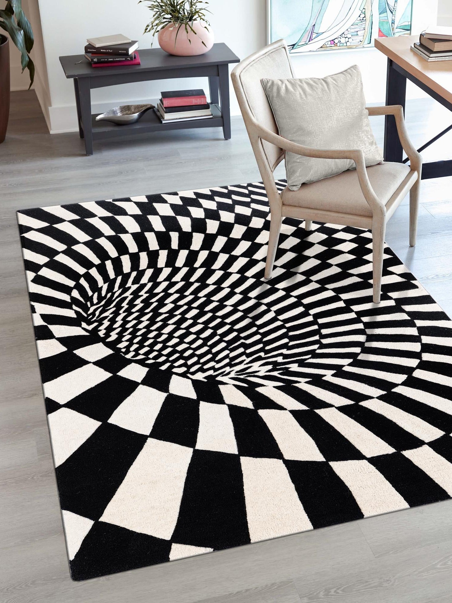 Black and White 10' x 14' 1 Vortex Wool Rectangle Area Rug Hand Tufted 100% Wool Pile & Cotton Backing All Natural Luxury 3D Carpet for Sale at Rug Engine