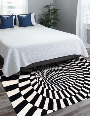 Black and White 9' x 12' Vortex Wool Rectangle Area Rug Hand Tufted 100% Wool Pile & Cotton Backing All Natural Luxury 3D Carpet for Sale at Rug Engine