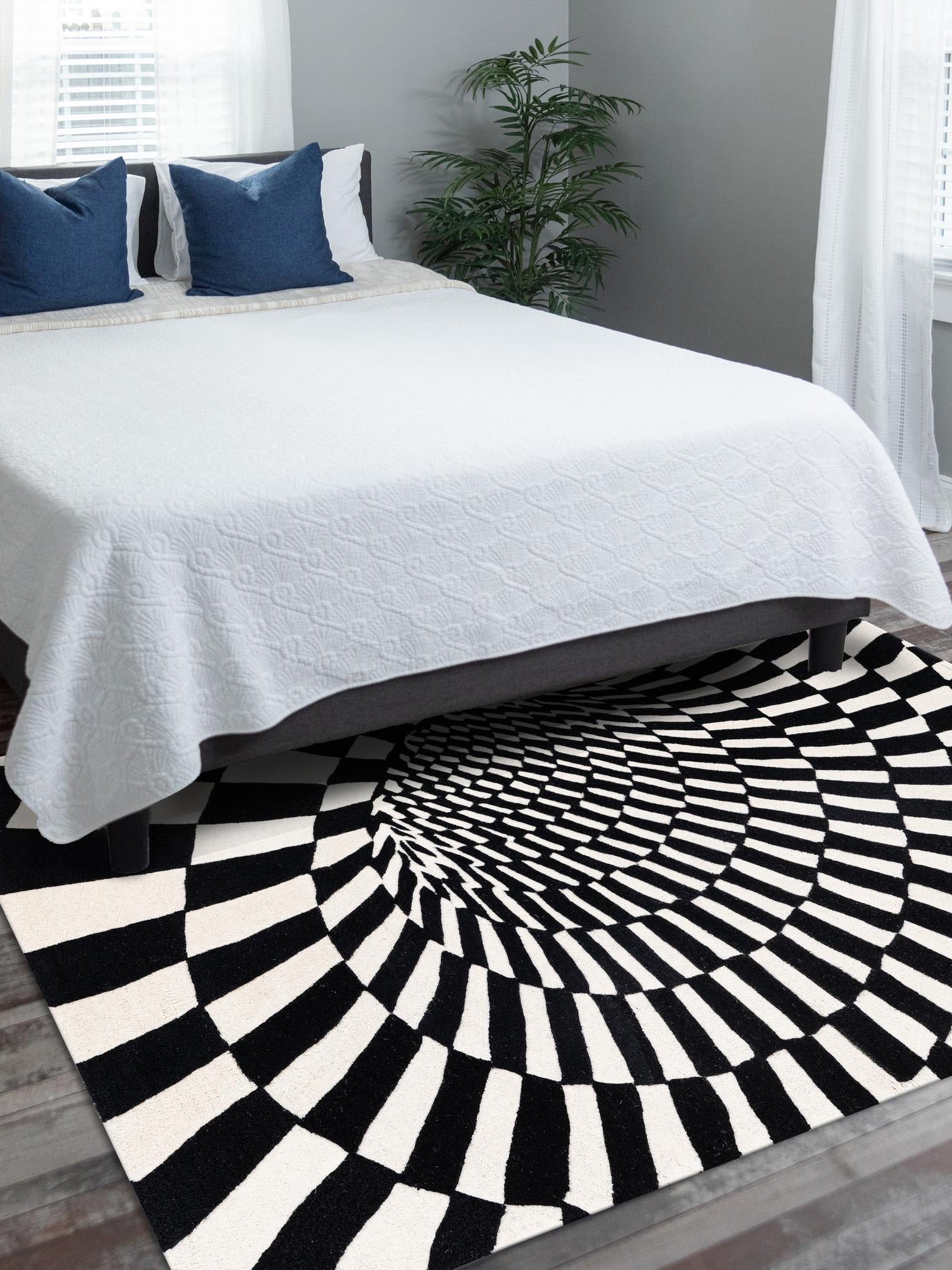 Black and White 6' 1 x 9' Vortex Wool Rectangle Area Rug Hand Tufted 100% Wool Pile & Cotton Backing All Natural Luxury 3D Carpet for Sale at Rug Engine