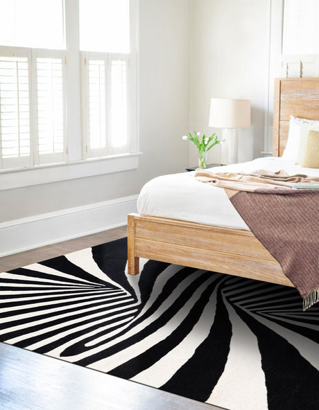 Black and White 3' 3 x 5' 3 Vortex Wool Rectangle Area Rug Hand Tufted 100% Wool Pile & Cotton Backing All Natural Luxury 3D Carpet for Sale at Rug Engine