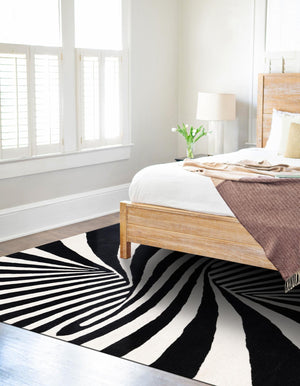 Black and White 5' 1 x 8' Vortex Wool Rectangle Area Rug Hand Tufted 100% Wool Pile & Cotton Backing All Natural Luxury 3D Carpet for Sale at Rug Engine