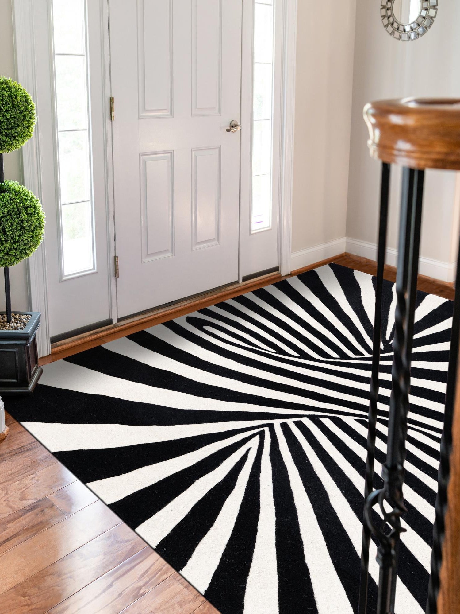 Black and White 5' 1 x 8' Vortex Wool Rectangle Area Rug Hand Tufted 100% Wool Pile & Cotton Backing All Natural Luxury 3D Carpet for Sale at Rug Engine