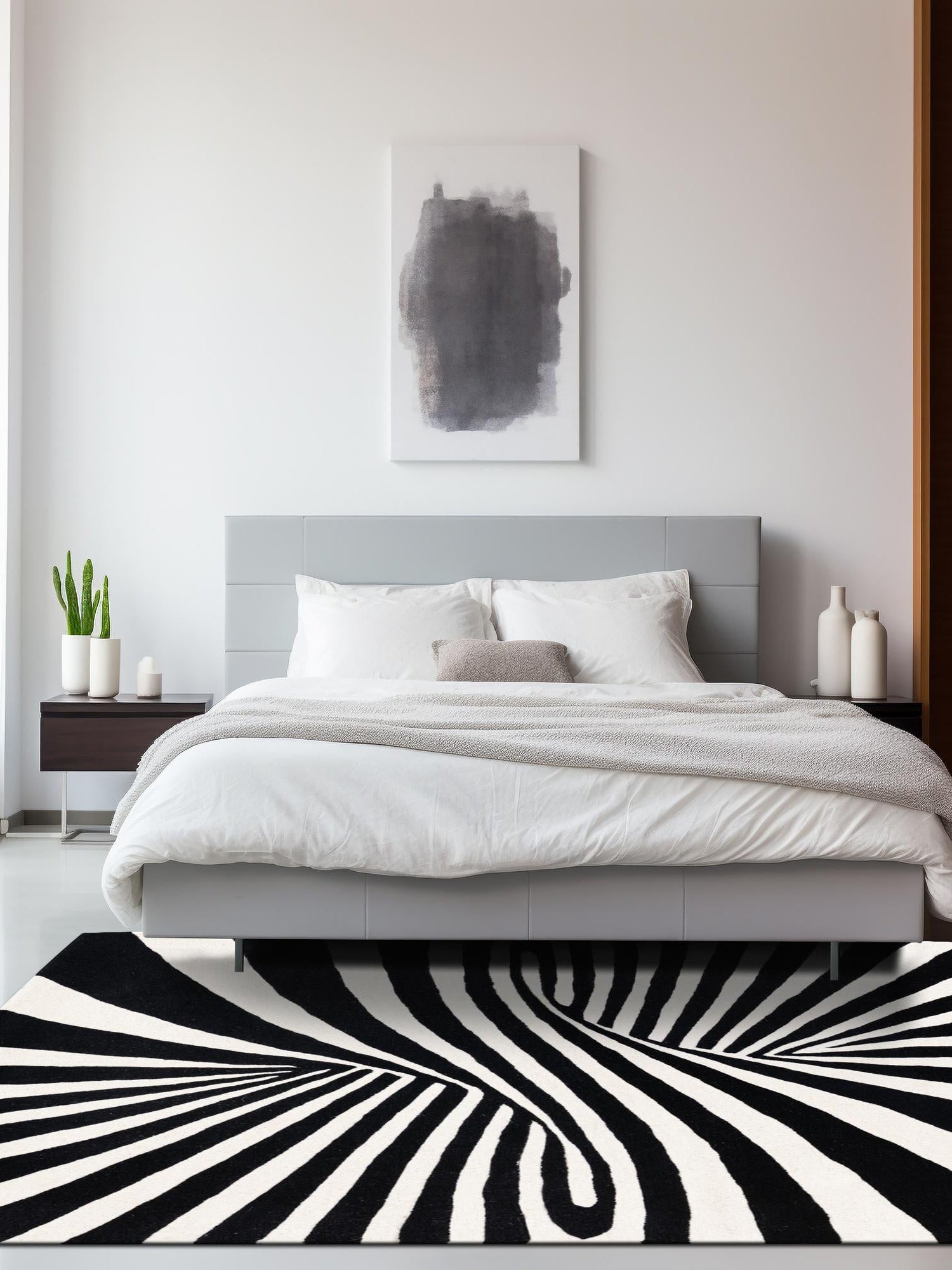 Black and White 6' 1 x 9' Vortex Wool Rectangle Area Rug Hand Tufted 100% Wool Pile & Cotton Backing All Natural Luxury 3D Carpet for Sale at Rug Engine