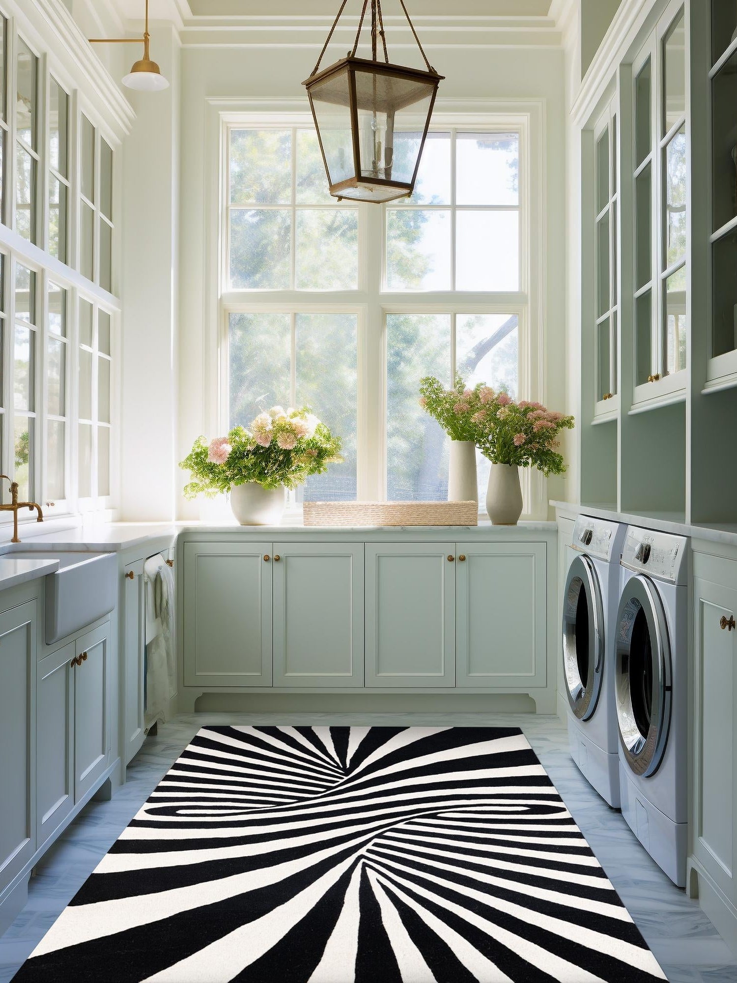 Black and White 5' 1 x 8' Vortex Wool Rectangle Area Rug Hand Tufted 100% Wool Pile & Cotton Backing All Natural Luxury 3D Carpet for Sale at Rug Engine