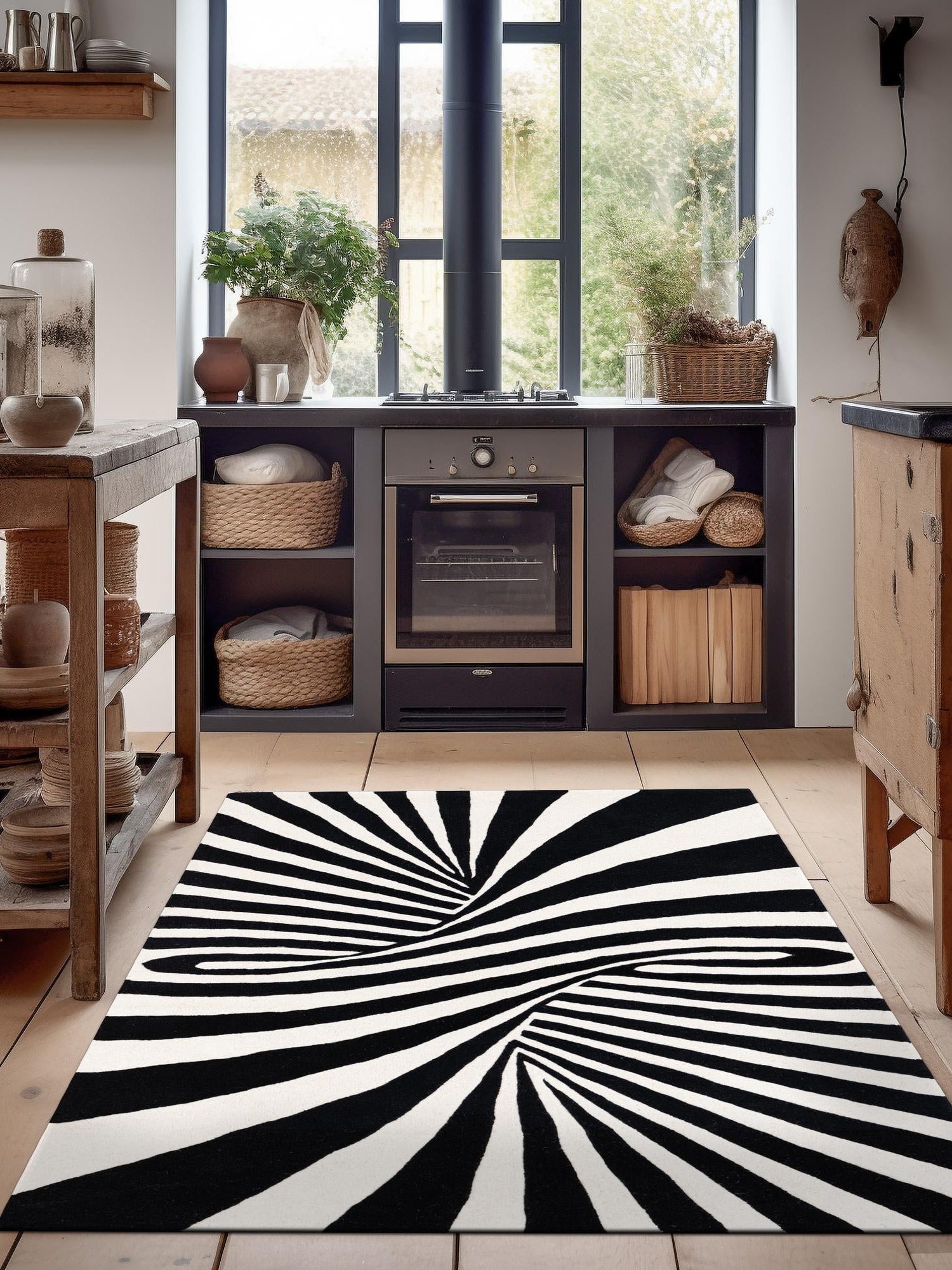 Black and White 6' 1 x 9' Vortex Wool Rectangle Area Rug Hand Tufted 100% Wool Pile & Cotton Backing All Natural Luxury 3D Carpet for Sale at Rug Engine