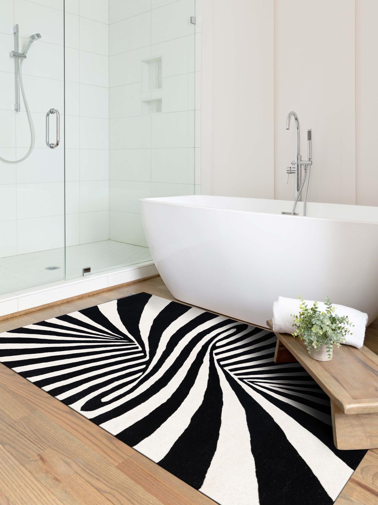 Black and White 3' 3 x 5' 3 Vortex Wool Rectangle Area Rug Hand Tufted 100% Wool Pile & Cotton Backing All Natural Luxury 3D Carpet for Sale at Rug Engine