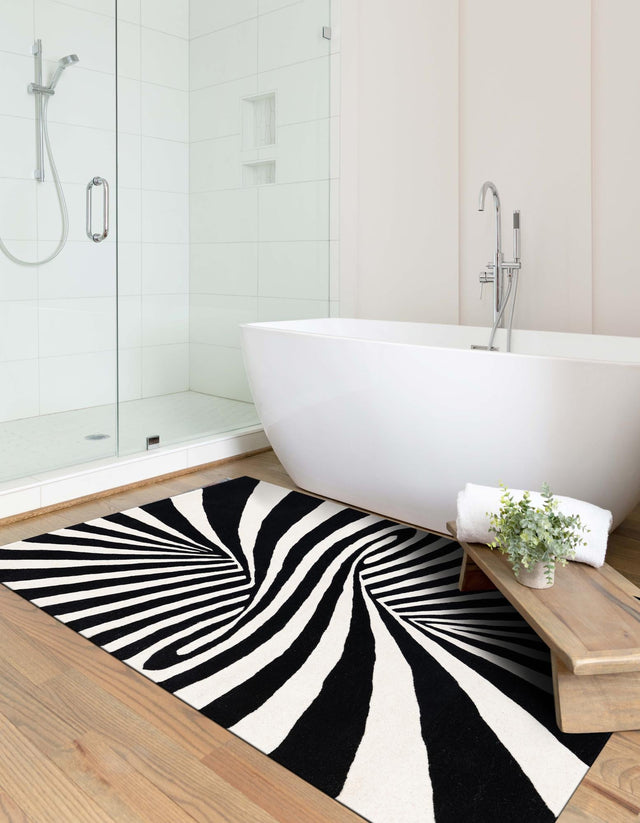 Black and White 2' x 3' 1 Vortex Wool Rectangle Area Rug Hand Tufted 100% Wool Pile & Cotton Backing All Natural Luxury 3D Carpet for Sale at Rug Engine