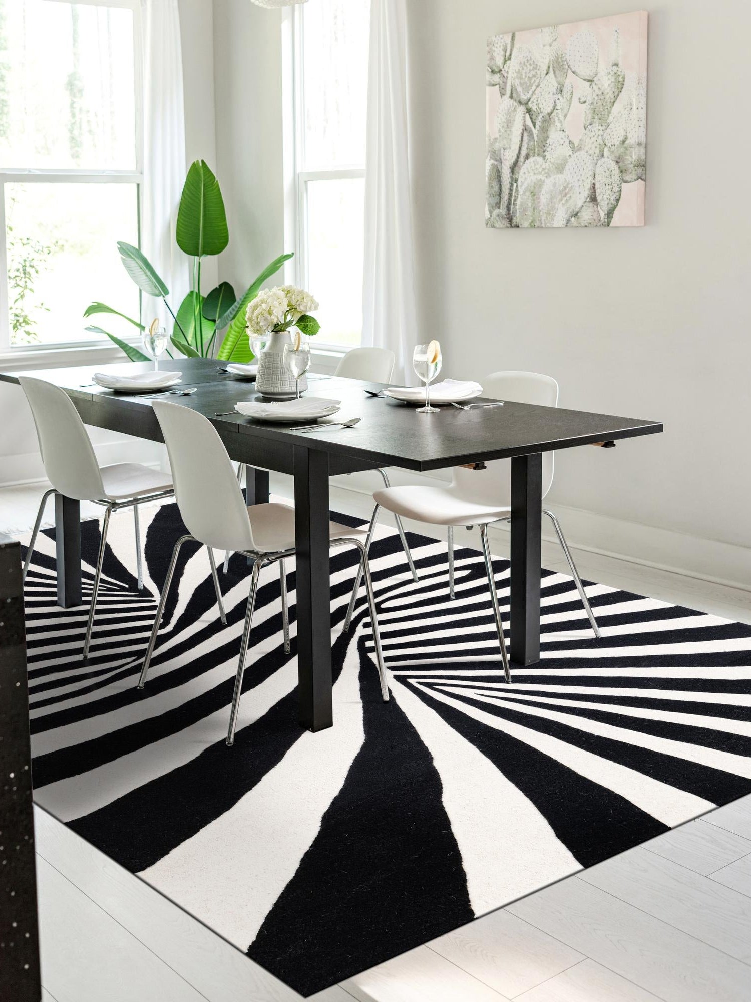 Black and White 3' 3 x 5' 3 Vortex Wool Rectangle Area Rug Hand Tufted 100% Wool Pile & Cotton Backing All Natural Luxury 3D Carpet for Sale at Rug Engine