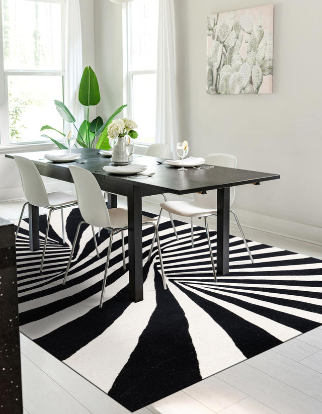 Black and White 9' x 12' Vortex Wool Rectangle Area Rug Hand Tufted 100% Wool Pile & Cotton Backing All Natural Luxury 3D Carpet for Sale at Rug Engine