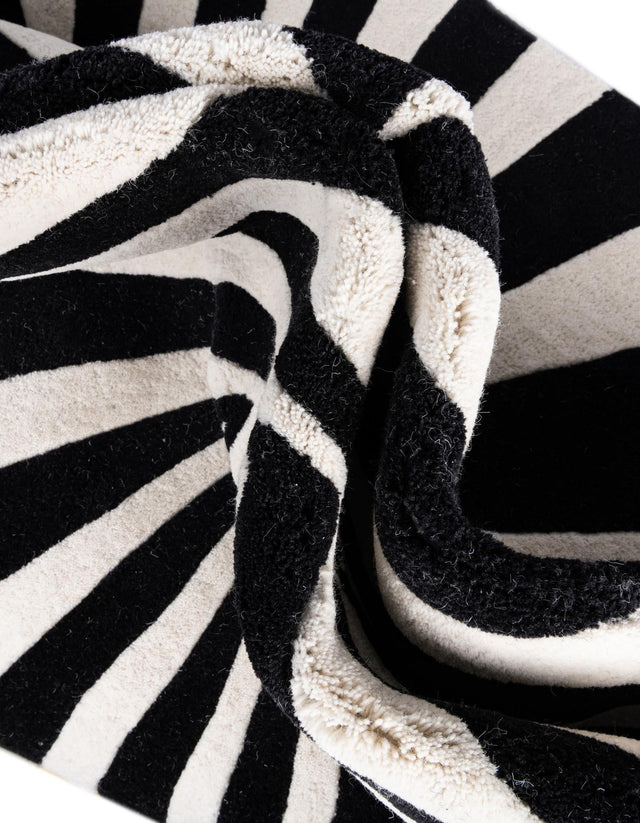 Black and White 7' 10 x 7' 10 Vortex Wool Square Area Rug Hand Tufted 100% Wool Pile & Cotton Backing All Natural Luxury 3D Carpet for Sale at Rug Engine