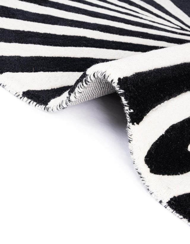Black and White 7' 10 x 7' 10 Vortex Wool Square Area Rug Hand Tufted 100% Wool Pile & Cotton Backing All Natural Luxury 3D Carpet for Sale at Rug Engine