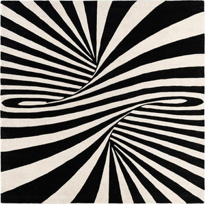 Black and White 7' 10 x 7' 10 Vortex Wool Square Area Rug Hand Tufted 100% Wool Pile & Cotton Backing All Natural Luxury 3D Carpet for Sale at Rug Engine