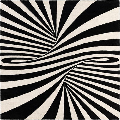 Black and White 7' 10 x 7' 10 Vortex Wool Square Area Rug Hand Tufted 100% Wool Pile & Cotton Backing All Natural Luxury 3D Carpet for Sale at Rug Engine