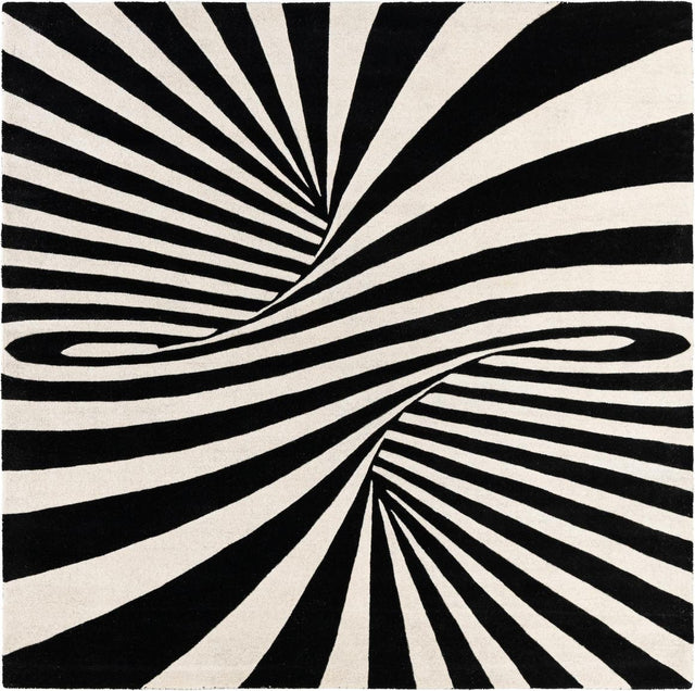 Black and White 7' 10 x 7' 10 Vortex Wool Square Area Rug Hand Tufted 100% Wool Pile & Cotton Backing All Natural Luxury 3D Carpet for Sale at Rug Engine
