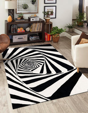 Black and White 5' 1 x 8' Vortex Wool Rectangle Area Rug Hand Tufted 100% Wool Pile & Cotton Backing All Natural Luxury 3D Carpet for Sale at Rug Engine