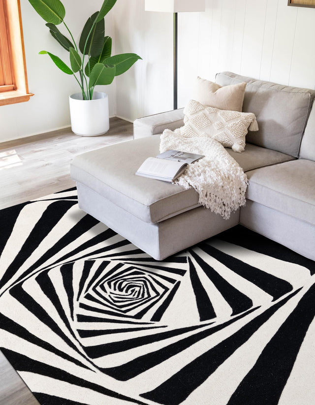Black and White 2' x 3' 1 Vortex Wool Rectangle Area Rug Hand Tufted 100% Wool Pile & Cotton Backing All Natural Luxury 3D Carpet for Sale at Rug Engine