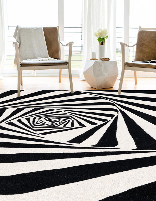 Black and White 5' 1 x 8' Vortex Wool Rectangle Area Rug Hand Tufted 100% Wool Pile & Cotton Backing All Natural Luxury 3D Carpet for Sale at Rug Engine