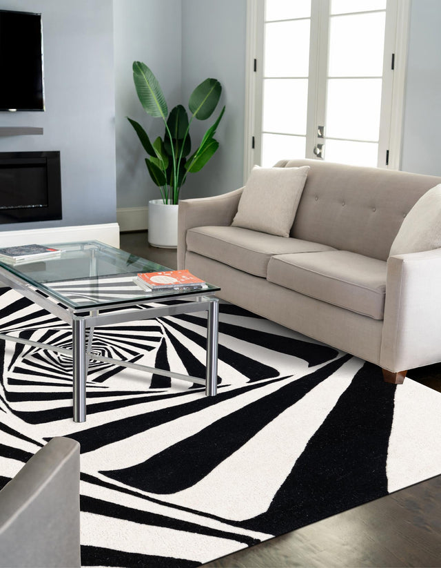 Black and White 6' 1 x 9' Vortex Wool Rectangle Area Rug Hand Tufted 100% Wool Pile & Cotton Backing All Natural Luxury 3D Carpet for Sale at Rug Engine